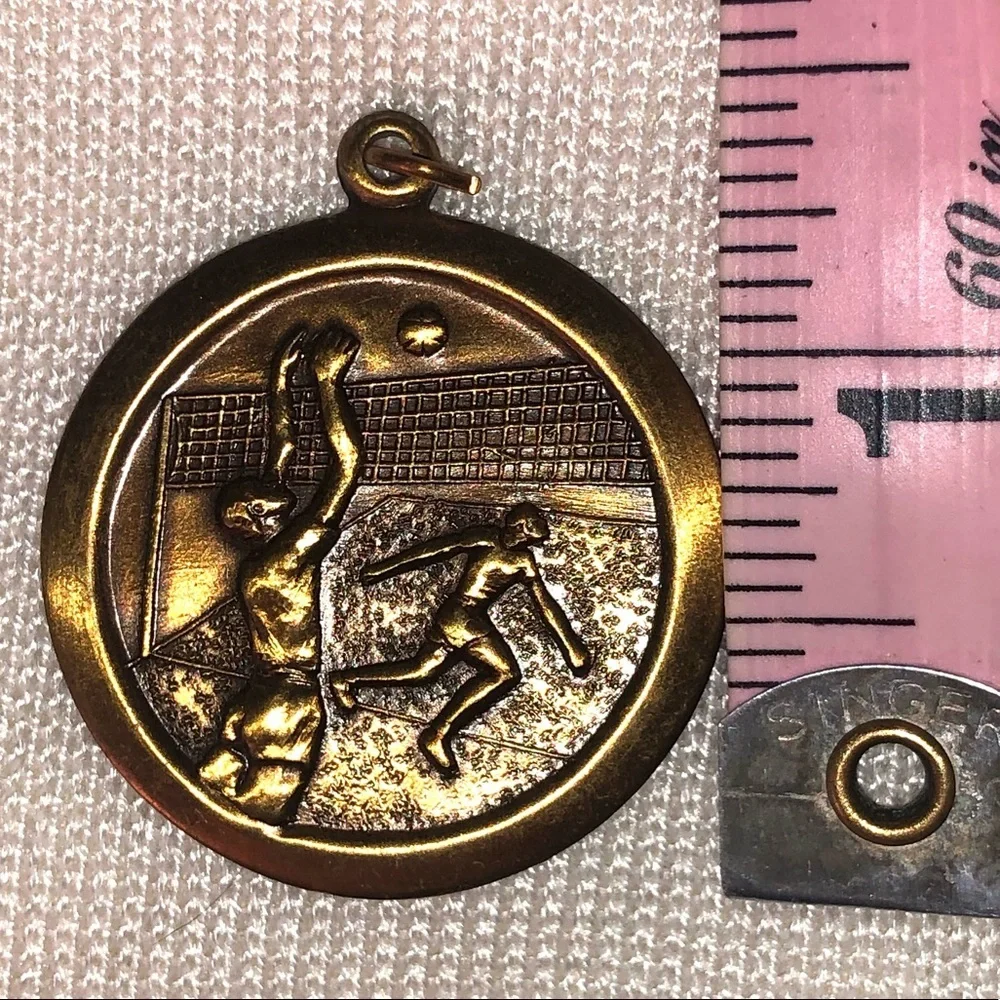 VOLLEYBALL PENDANT MEDAL BRASS TONE VINTAGE CHARM